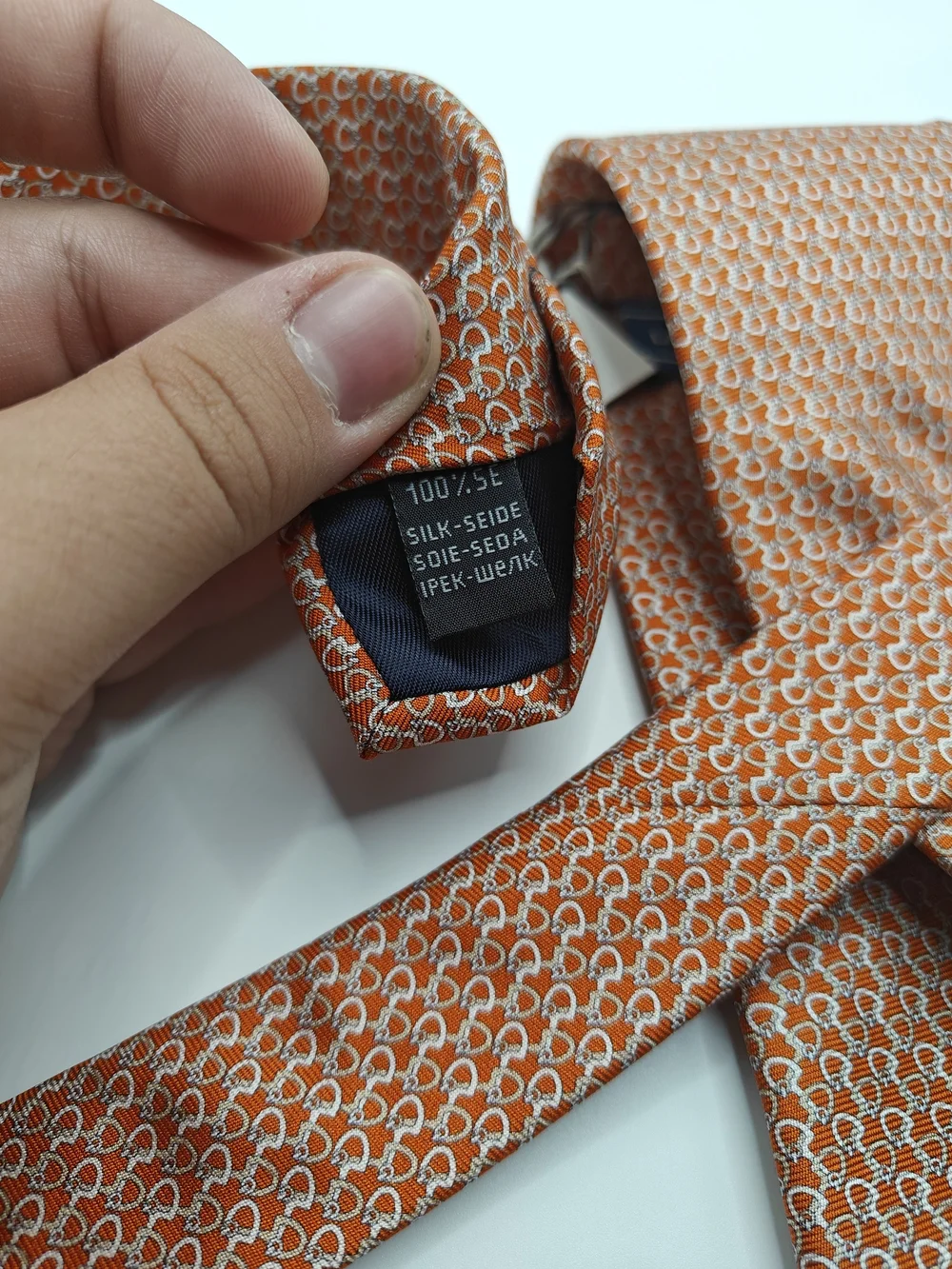 NWT Lazyjack Press Silk Tie Back in the Saddle Stirrup Equestrian Orange Italy